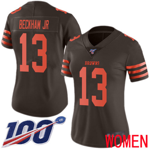 Cleveland Browns Odell Beckham Jr Women Brown Limited Jersey #13 NFL Football 100th Season Rush Vapor Untouchable